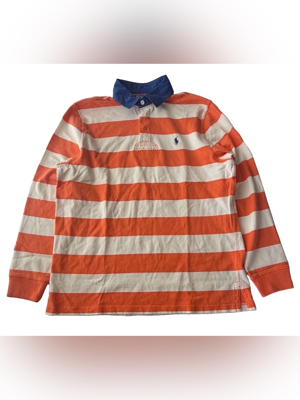 The Vintage Polo Ralph Lauren Custom Fit Rugby Shirt in Orange and Cream Stripe